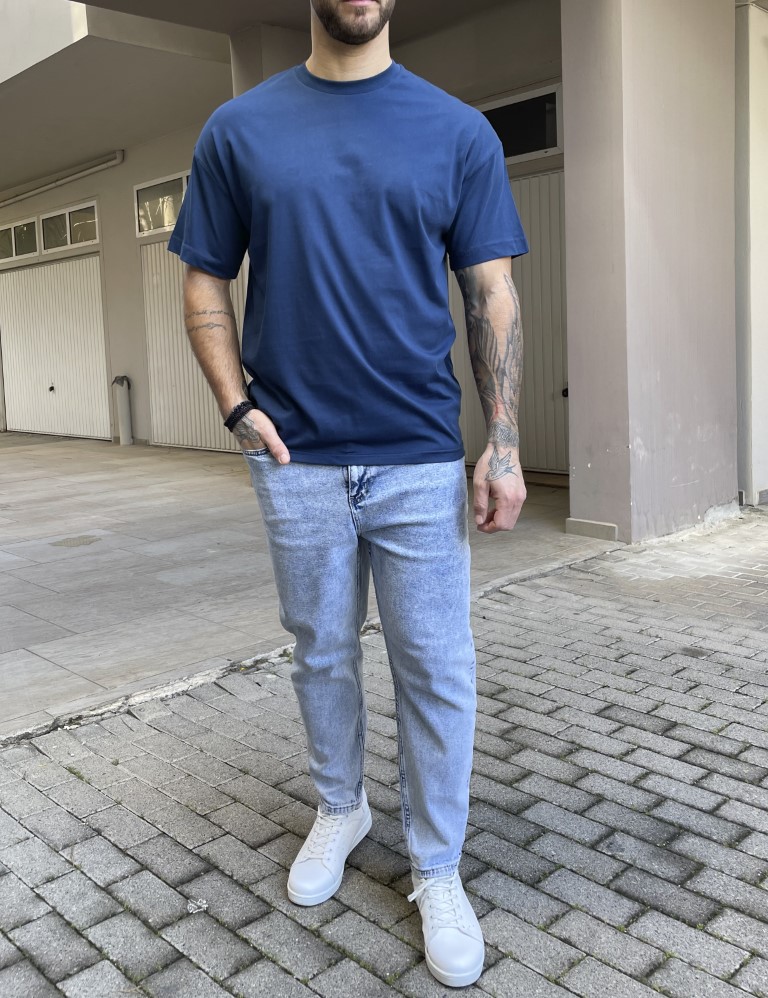 Ανδρική μπλε κοντομάνικη μπλούζα Oversized TST0426B φωτογραφία